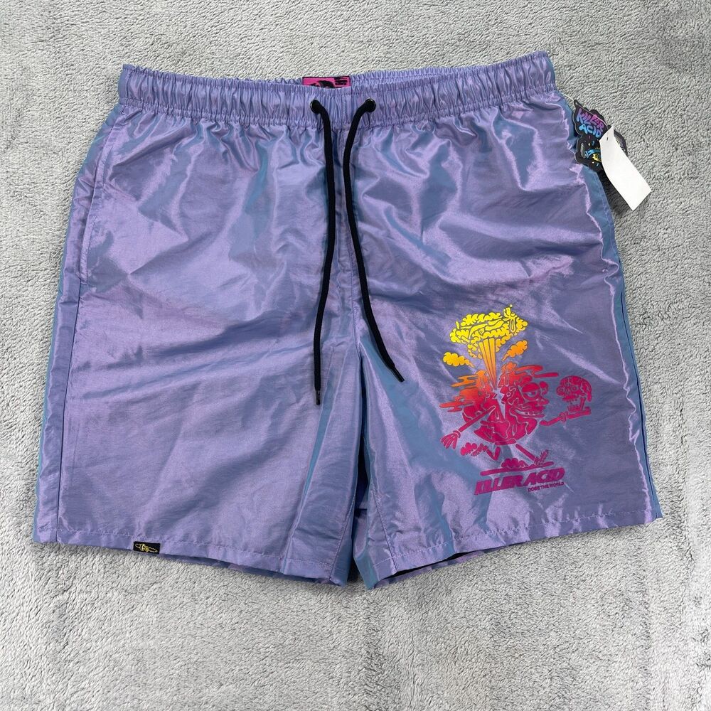 Killer Acid Ka Hologram Swim Trunks Mens Medium Purple Rob Corradetti Mesh Lined